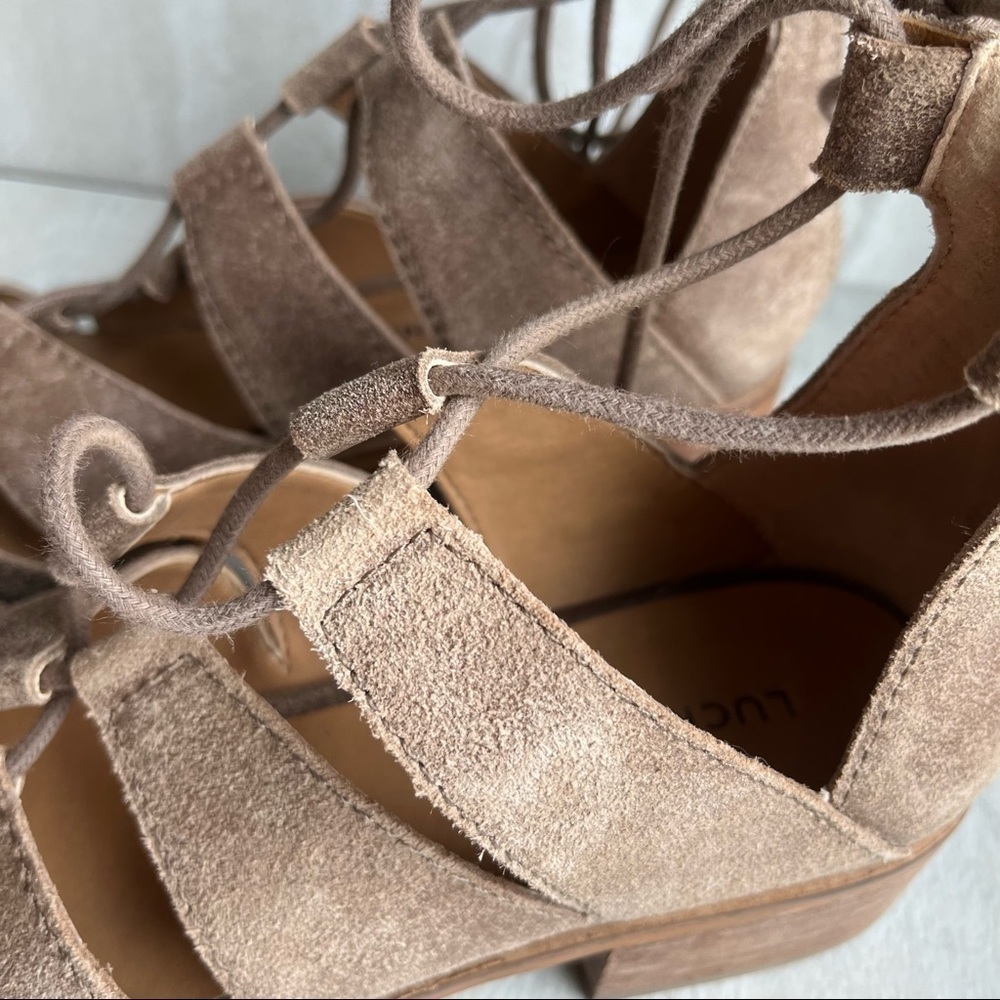 ** Lucky Brand Tazu Lace Up Leather Cage Sandals 8.5 - Picture 5 of 11